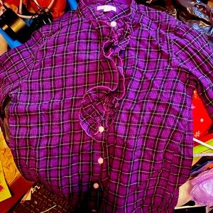 Juniors purple plaid flannel